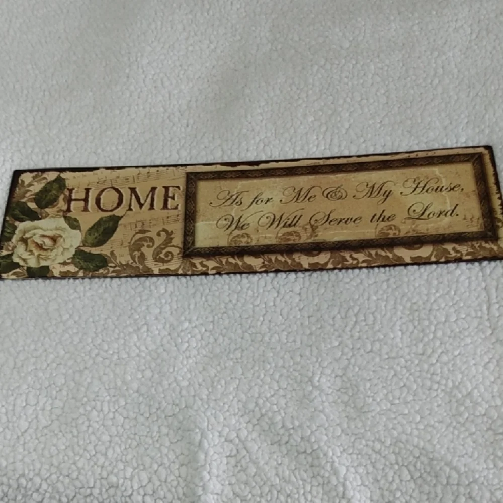 Vintage-Inspired Home Wall Plaque - Cream & Brown - Metal Art - Religious